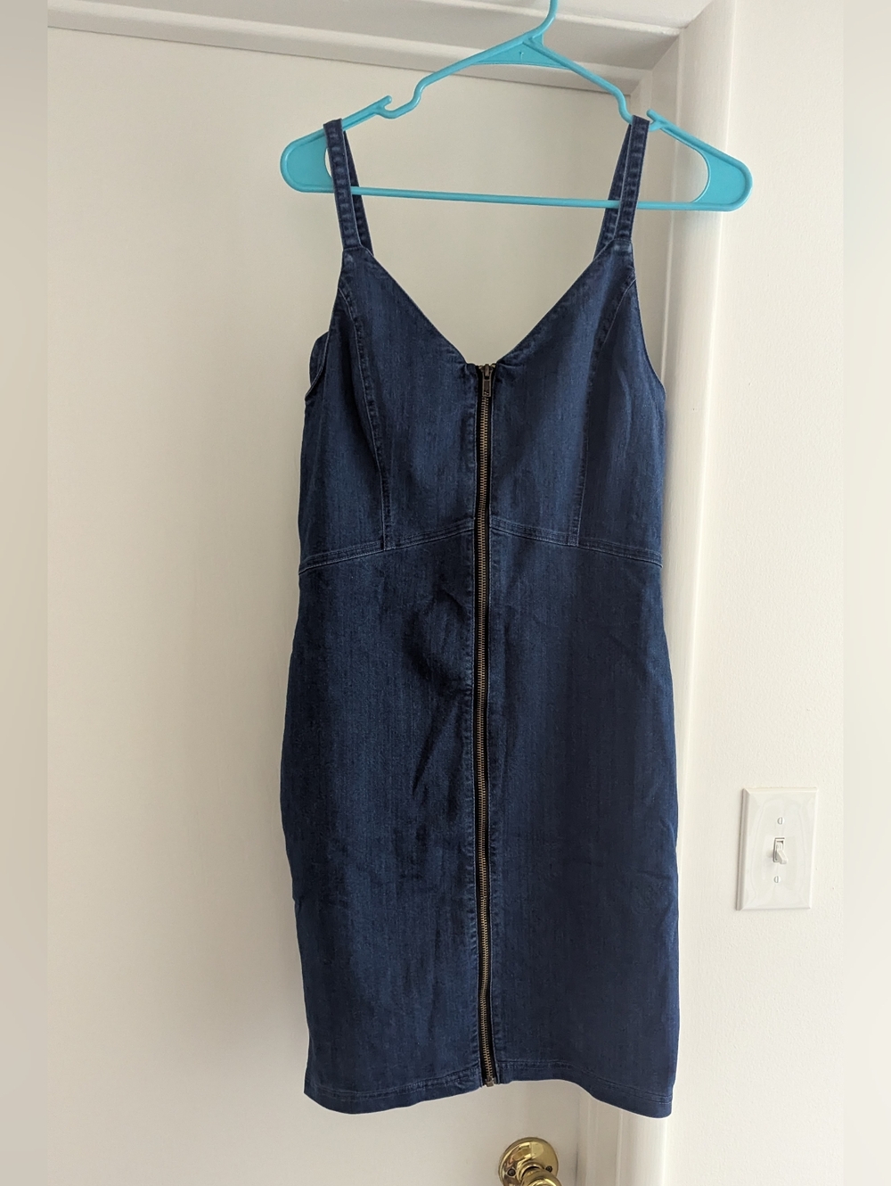 Denim Zip-Front Slip Dress - Navy